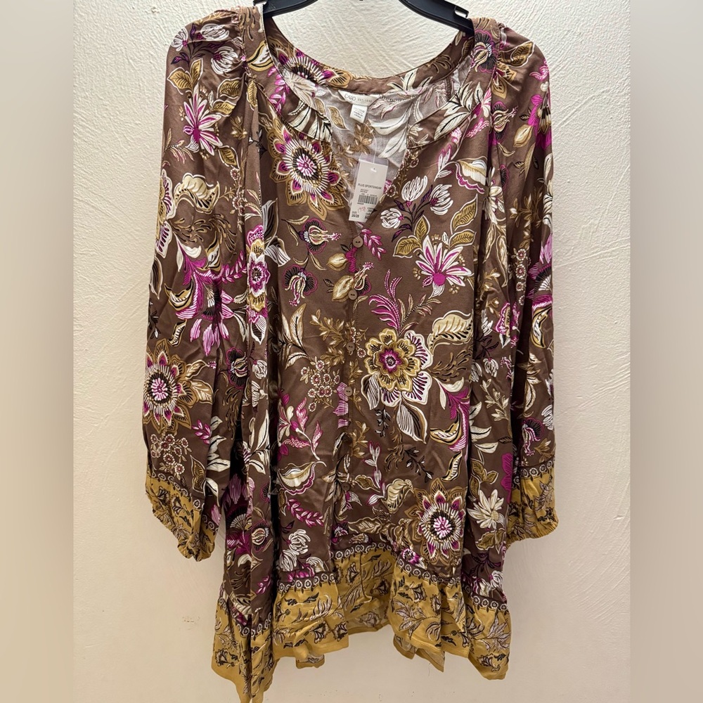 NWT Cato Brown and Pink Ruffled Blouse